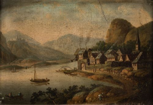 ESCUELA HOLANDESA, "Pareja de paisajes con personajes"