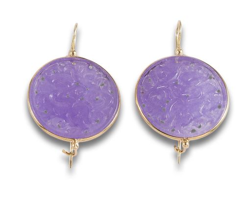 PENDIENTES LARGOS DE JADE LAVANDA EN PLATA DORADA