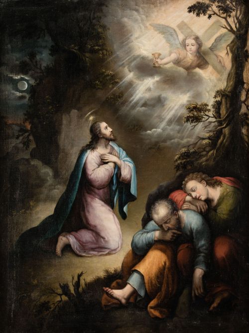 ESCUELA ESPAÑOLA, "La oracion en el huerto", Óleo sobre lie