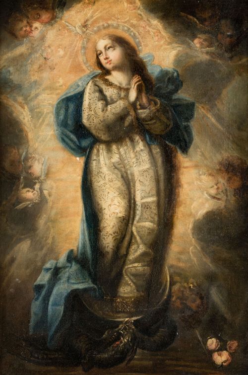 ESCUELA ESPAÑOLA , "Inmaculada Concepción", Óleo sobre lien