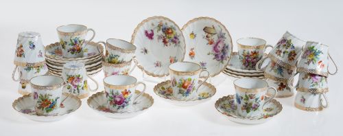 Juego de merienda de porcelana de Dresde, S.XIX