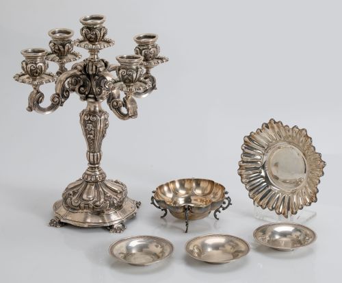 Lote de cinco ceniceros de plata