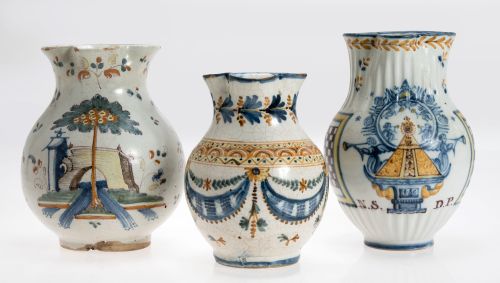 Three ceramic jugs from Talavera, Spain, 19th-20th century