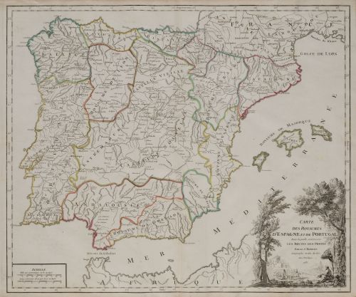 GILLES ROBERT DE VAUGONDY, "Mapa de Postas de la Península