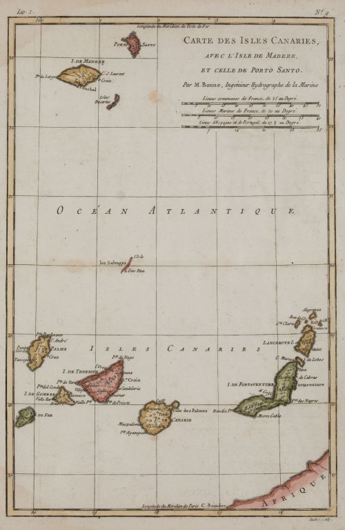RIGOBERT  BONNE, "Mapa de las Islas Canarias, Madeira y Sal