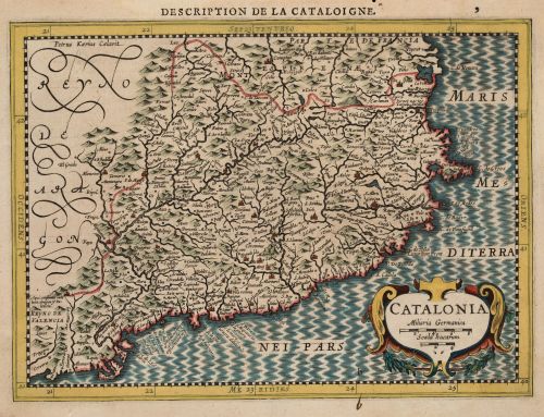 JODOCUS HONDIUS, "Mapa de Cataluña", 1630, Grabado al cobre