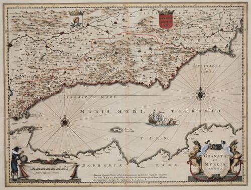 WILLEM JANSZOON  BLAEU, "Mapa de los Reinos de Granada y Mu