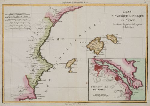 RIGOBERT  BONNE, "Mapa de las Islas Baleares y costa del Re