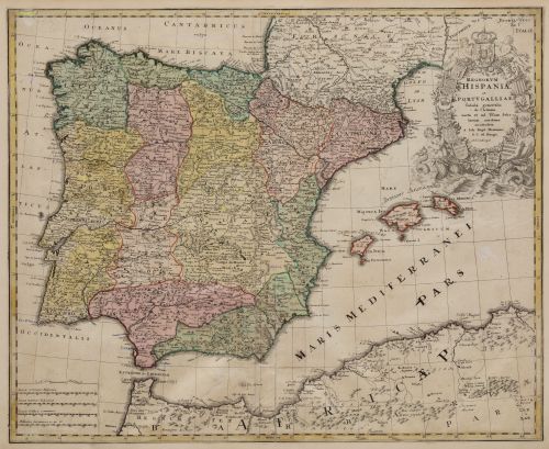 JOHANN BAPTISTE HOMANN, "Mapa de los Reinos de España y Por