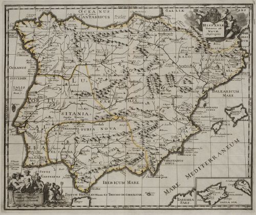 PHILIPP CLUVERIUS, "Mapa de España", Grabado