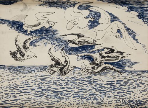 BENJAMÍN PALENCIA, "Gaviotas", 1968, Rotuladores sobre pape