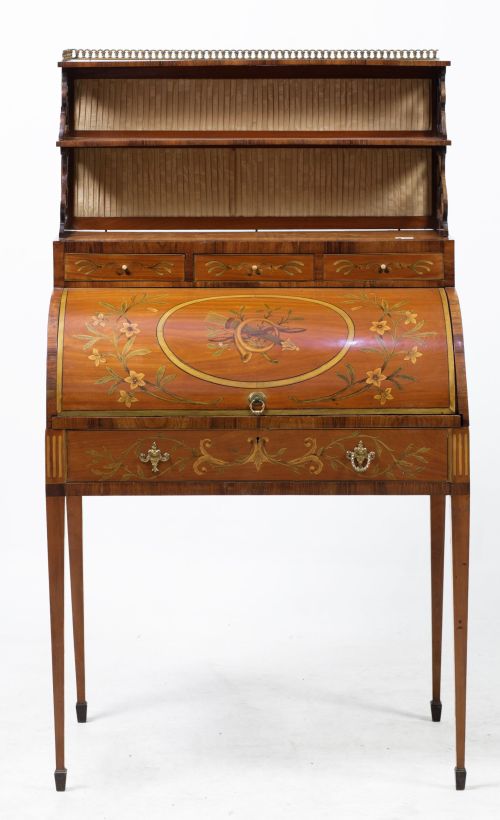 Buró de tambor de estilo Adam, Inglaterra, S. XX