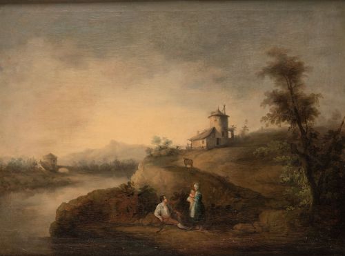 ESCUELA SEVILLANA , "Escenas familiares en paisajes", Óleos