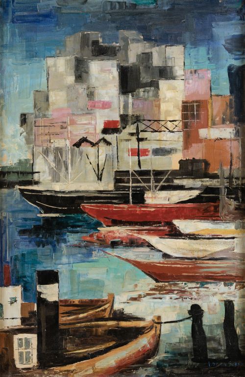 ISMAEL GONZÁLEZ DE LA SERNA, "Puerto", Óleo sobre lienzo