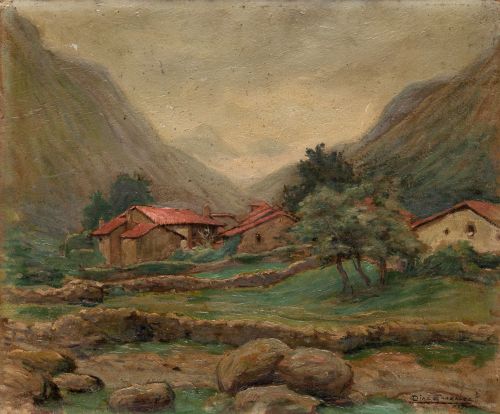 VICENTE DIAZ GONZALEZ , "Paisaje rural gallégo", Óleo sobre