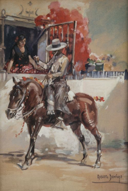 ROBERTO DOMINGO Y FALLOLA, "Rejoneador", Gouache sobre pape