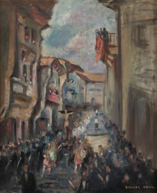 BERNARDINO BIENABE ARTIA, "Procesión", Óleo sobre lienzo