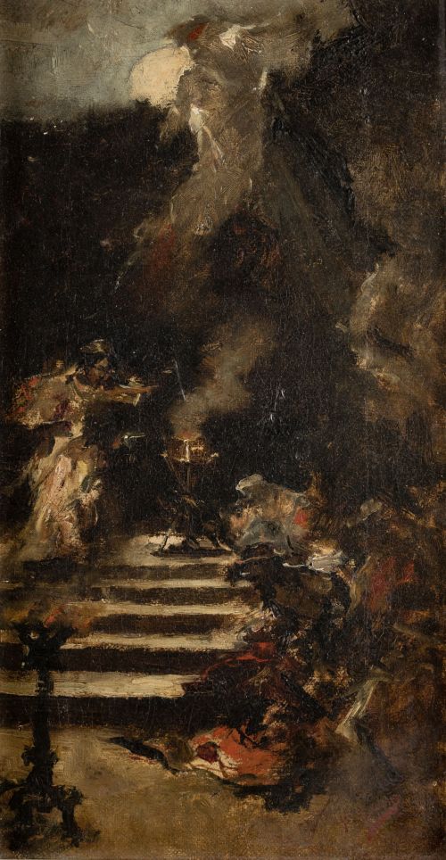 FRANCISCO DOMINGO Y MARQUÉS, "Escena nocturna", Óleo sobre