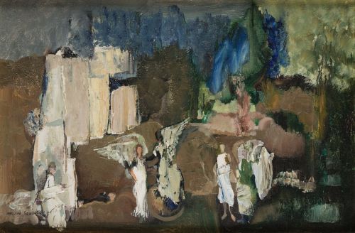 JOSE ANTONIO MOLINA SANCHEZ, "Paisaje con ángeles", Óleo so