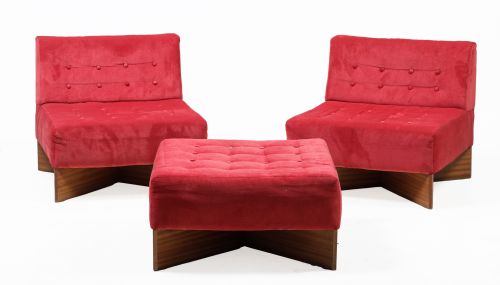 Two armchairs and a footrest model "Aquilon" by Pierre Guar
