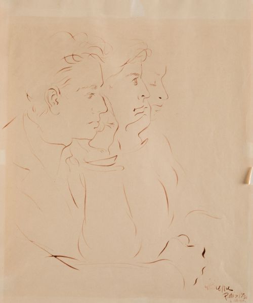  ESCUELA ESPAÑOLA, "Personajes", 1951, Tinta sobre papel