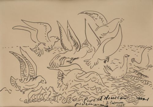 BENJAMÍN PALENCIA, "Palomas", 1967, Tintas sobre papel