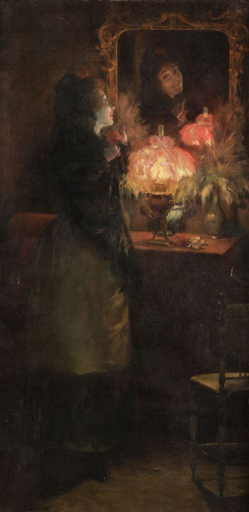 LUIS  GRANER ARRUFI, "Mujer ante el espejo", Óleo sobre lie