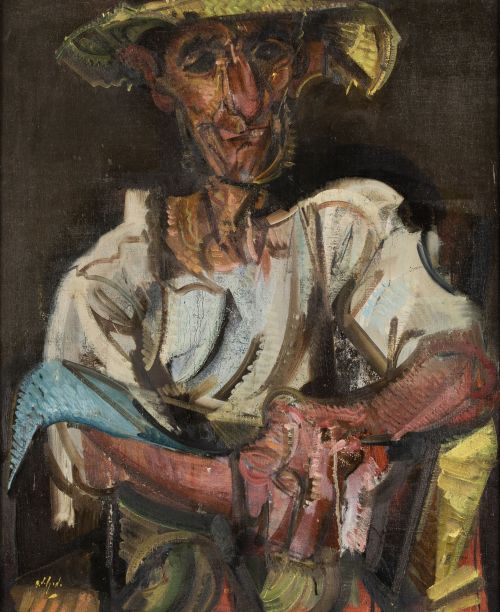 ÁLVARO DELGADO, "Campesino", Óleo sobre lienzo