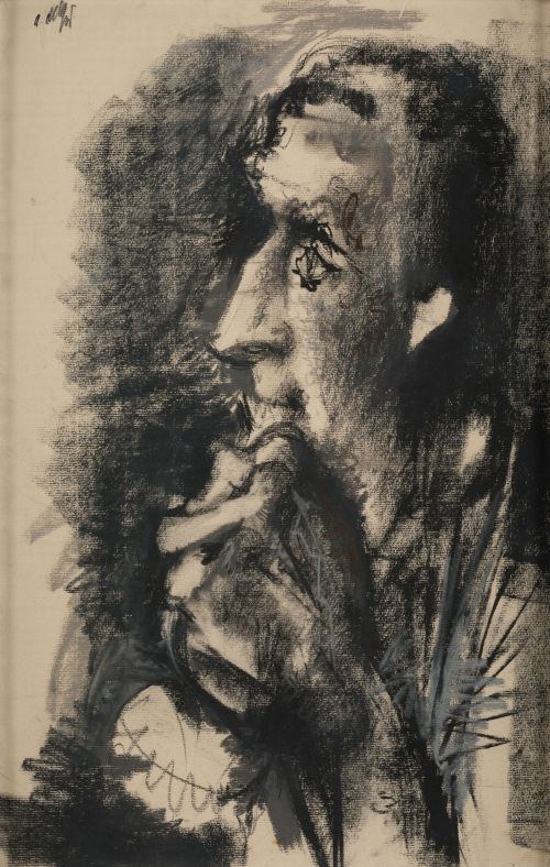 ÁLVARO DELGADO, "Retrato de caballero", Carboncillo sobre p