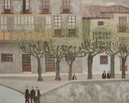 JOSE RAMÓN LUZURIAGA, "Gente en Mundaca", 1975, Óleo sobre