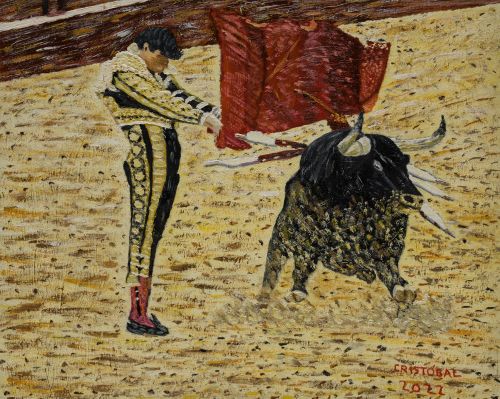 CRISTOBAL ALESANCO, "Pase de muleta", 2022, Óleo sobre tabl
