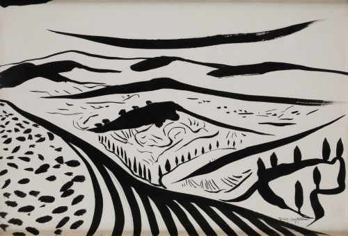 LUCIANO DÍAZ CASTILLA, "Cerca del Pueblo", 1971, Tintas sob