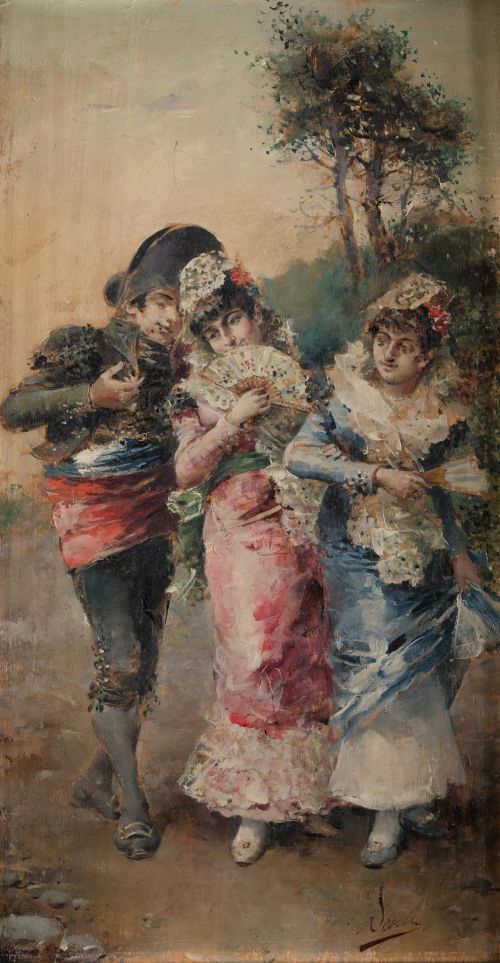 JOSE DENIS  BELGRANO, "Escena galante", Óleo sobre lienzo