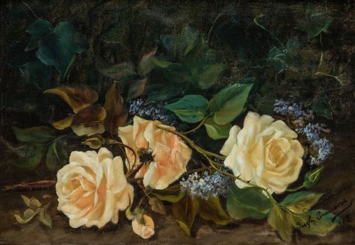 JOSEFA CASANOVAS, "Composición con flores", 1902, Óleo sobr