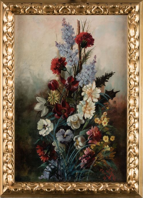 FERNANDO MARTÍNEZ CHECA , "Flores", 1898, Pareja de óleos s