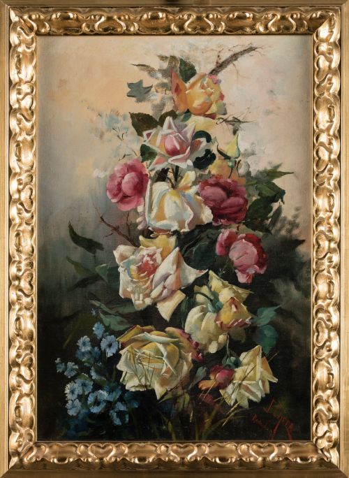 FERNANDO MARTÍNEZ CHECA , "Flores", 1898, Pareja de óleos s
