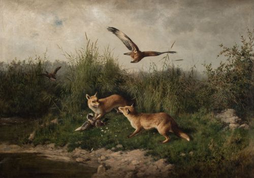 FEDERICO JIMÉNEZ FERNÁNDEZ, "Paisaje con zorros y aves rapa