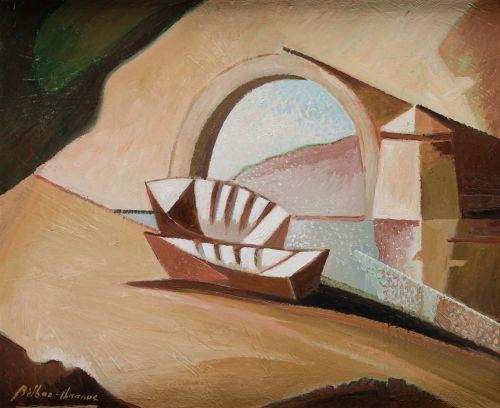 CARMELO BILBAO UNANUE, "Barcas", Óleo sobre lienzo