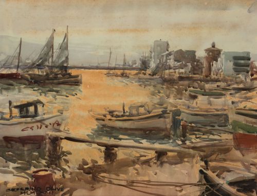 CEFERINO OLIVÉ, "Puerto", 1972, Acuarela sobre papel