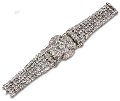 BRAZALETE, AÑOS 50, DE DIAMANTES, EN PLATINO