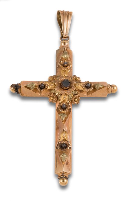 COLGANTE CRUZ ANTIGUA DE ORO Y DIAMANTES
