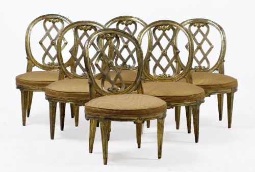 Seis sillas "a la reina" de estilo Luis XVI, S. XX