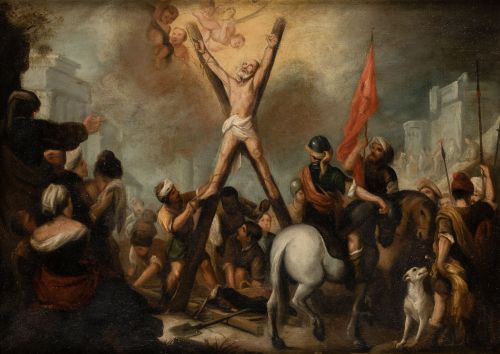 ESCUELA ESPAÑOLA, "Martirio de San Andres", Óleo sobre lien