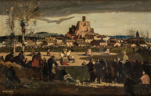 RAFAEL DURANCAMPS, "Toros en Almansa", Óleo sobre lienzo