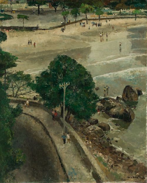 JOSÉ MALLOL SUAZO, "Paseo marítimo", Óleo sobre lienzo