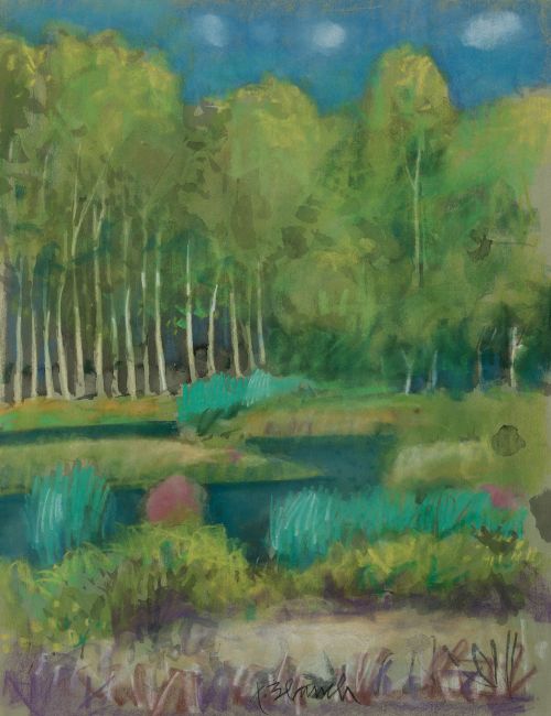 XAVIER BLANCH PLA, "Paisaje con rio y bosque", Pastel sobre