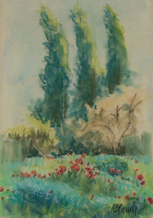 XAVIER BLANCH PLA, "Paisaje con árboles", Pastel sobre pape