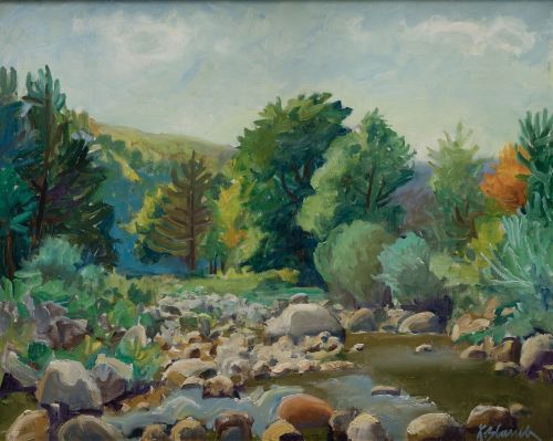 XAVIER BLANCH PLA, "Paisaje con río", Óleo sobre lienzo