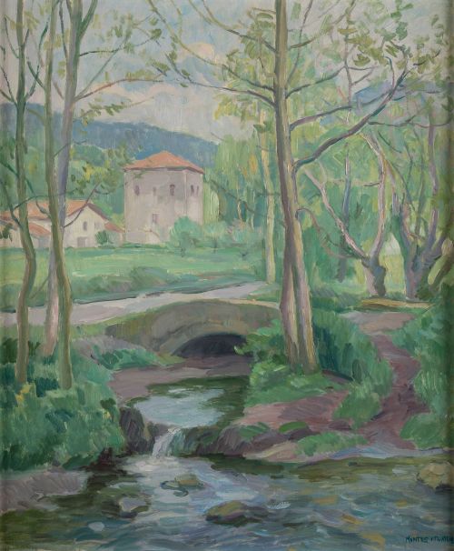 GASPAR MONTES ITURRIOZ, "Caserío", 1972, Óleo sobre tablex