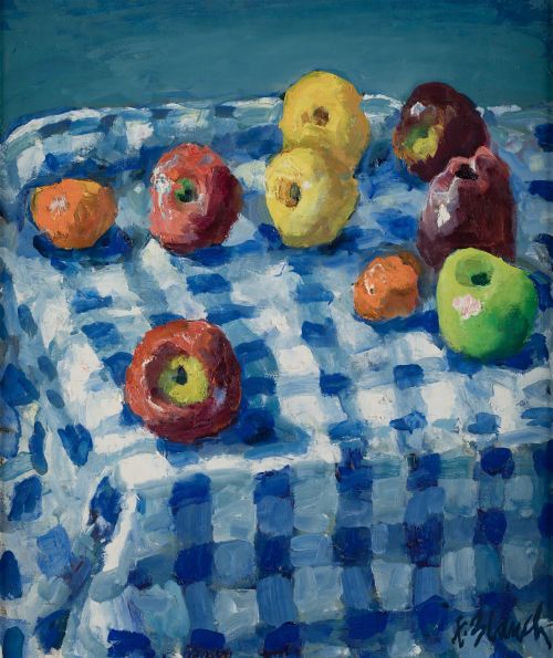 XAVIER BLANCH PLA, "Bodegón con manzanas", Óleo sobre lienz